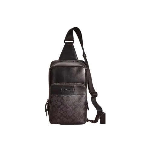 COACH Gotham Покрытый холст с утонченной телячьей кожей сумка-слинг маленькая женская черная