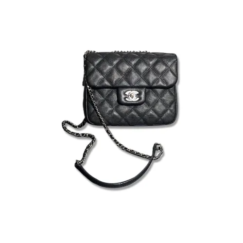 CHANEL Mini Square Flap Bag из коровьей кожи сумка через плечо женская черная