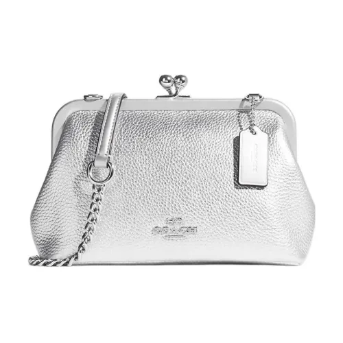 COACH Kisslock Каменная кожа Телячья кожа Сумка через плечо Маленькая Женская Металл Серебряный