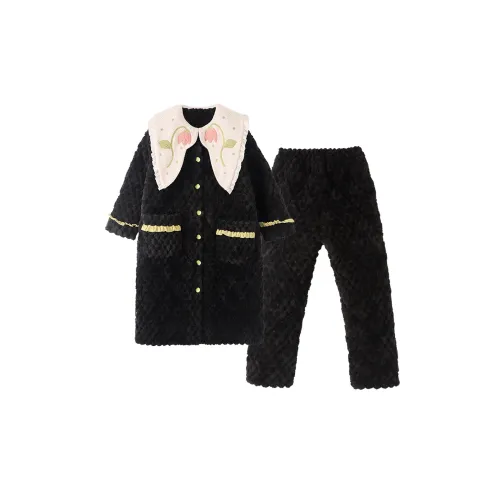 Chun Xi 19928 Женские Бамбуковый уголь Черный Temperature Замок Утепленный Комплект пижам для женщин