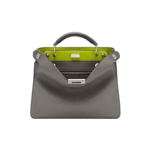 FENDI Peekaboo ISeeU Телячья кожа Сумка через плечо Сумка Мини Мужская Серый зеленый
