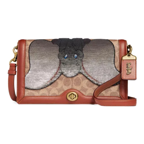 COACH Disney Коллаборация Riley Canvas Leather Сумка через плечо Средняя Женская Коричневый Ржавый