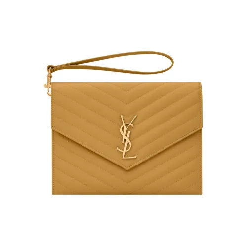 SAINT LAURENT Cassandre Корова Кожа Запястье Сумка Клатч Женская Желтая Зеленая