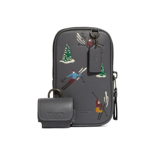 COACH Телячья кожа Комбинированная сумка Чехол для телефона Сумка через плечо Мини Женская Серый