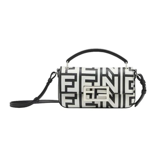 FENDI Baguette Овчина с коровьей кожей Сумка через плечо Сумка через плечо Чехол для телефона Женская Белая Черная