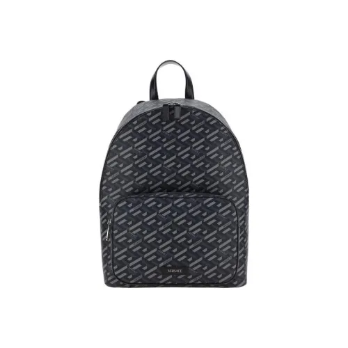 VERSACE Покрытый холст с телячьей кожей рюкзак стандартный мужской черный серый