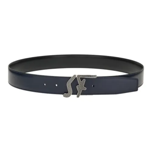 FERRAGAMO Ремень из коровьей кожи мужской черный синий ширина 3,5 см