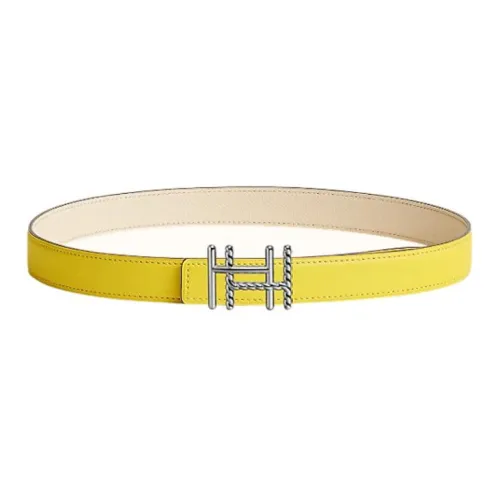 HERMES H au Carre Ремни из коровьей кожи Женские Лайм Белый Ширина 2,4 см