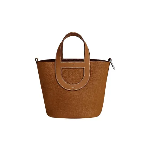 HERMES In The Loop Taurillon Clemence Bullhide с Swift кожа ведрообразная сумка женская золотая