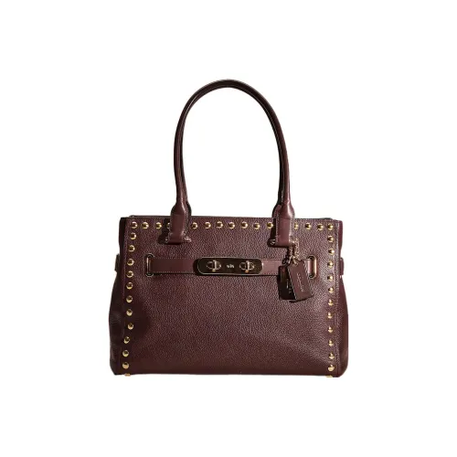 COACH Swagger Галечная кожа Одно плечо Сумка Большой Женские Бычья кровь Красный