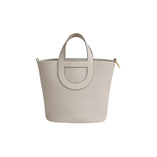 HERMES In The Loop Clemence Bullhide с Swift Телячья кожа Свиной нос Корзинка-сумка Сумка-ведро Сумка Женские Ледниковый белый