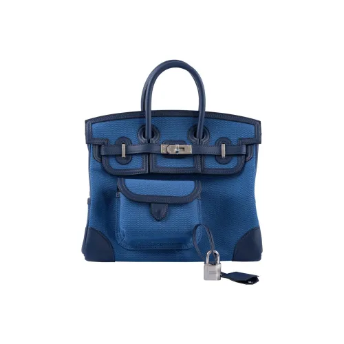 HERMES Birkin Cargo Холст Swift Кожа Сумка Холст Биркин Сумка Сумка Стандартная Унисекс Темно-синий Синий