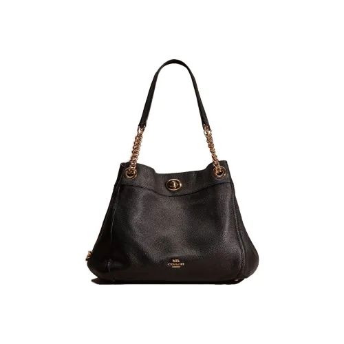 COACH Turnlock Песочный Кожа Портативная Сумка через плечо Сумка на плечо Большая Женская Черная
