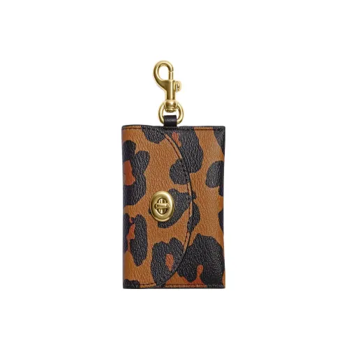 COACH Card Case Холст с покрытием и гладкая кожа Держатель для визиток Мини Женский Коричневый Черный