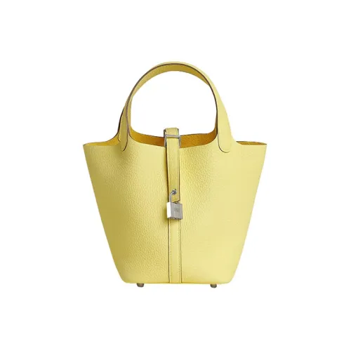 HERMES Picotin Lock Clemence Bullock Кожа Корзина Сумка Ведрообразная Сумка Сумка 18 Женская 0Y Лимонцелло Лимонный Ликер