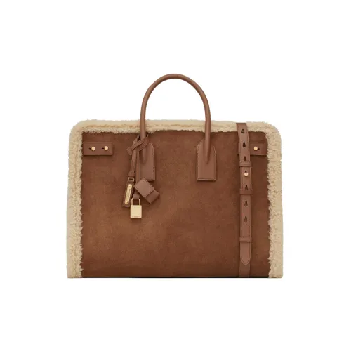 SAINT LAURENT SAC DE JOUR Овчина с замшей и телячьей кожей большая мужская сумка бежевый коричневый