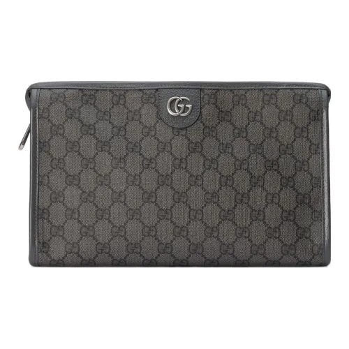 GUCCI Ophidia Холст с кожей Обметка Косметичка Клатч Мужской Серый и Черный