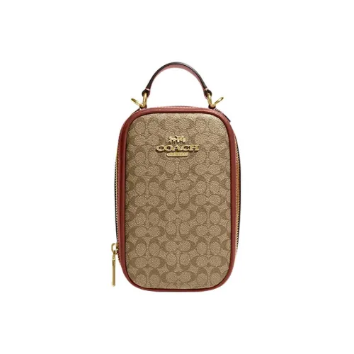 COACH ЭВА Чехол для телефона из кожи Сумка Сумка через плечо Сумка через плечо Мини Женская Хаки и Терракота