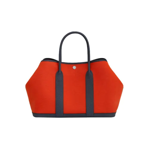 HERMES Garden Party Officier Canvas с Negonda кожа Сумка Женские Тыква Индиго