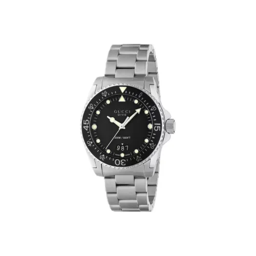Gucci Dive Collection Часы Кварцевый механизм Ремешок из нержавеющей стали Черный циферблат Мужские