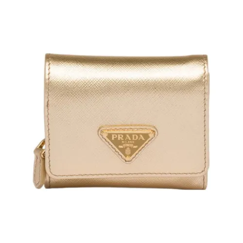 PRADA Коровья кожа Держатель для карт кошелек Маленький Женский Золотой