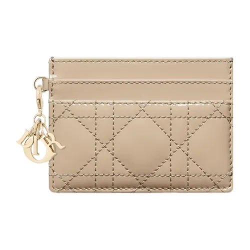 DIOR Lady Dior Лакированная кожа Телячья кожа Кошелек Держатель для карт Держатель для карт Женский Тепло-коричневый