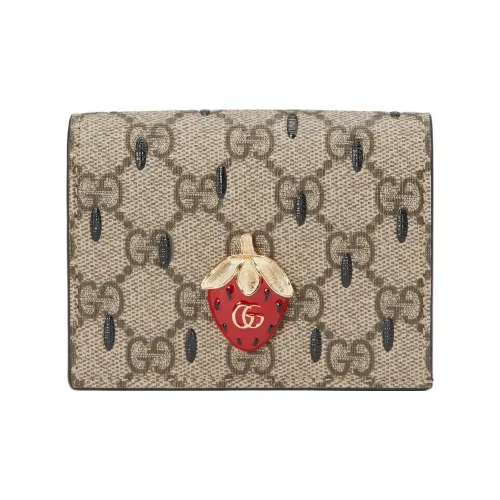 GUCCI Canvas с кожаными вставками кошелек женский бежевый эбеновый