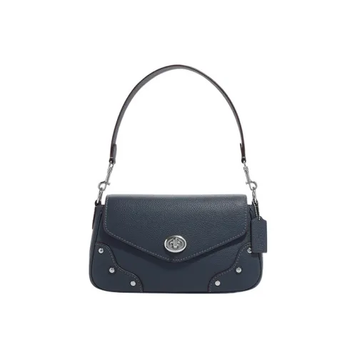 COACH Утонченный Каменная Кожа Портативная Сумка через плечо Сумка на плечо Женская Джинсовый Синий