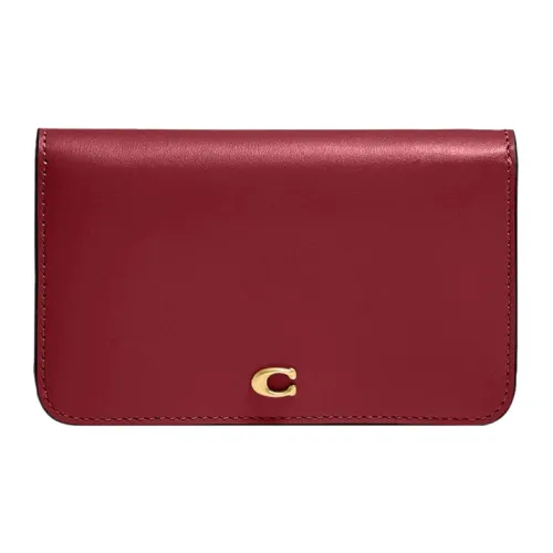 COACH Slim Wallet Утонченный Телячья кожа Кошелек Держатель для карт Мини Женский Вишнево-красный