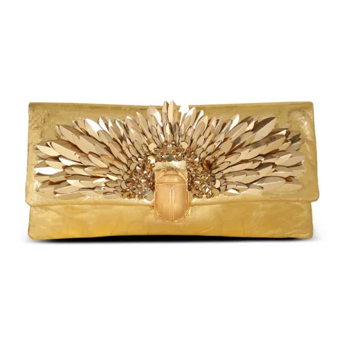 BALMAIN 1945 Гладкий Мягкий Кожа Вышивка Клатч Женский Золотой
