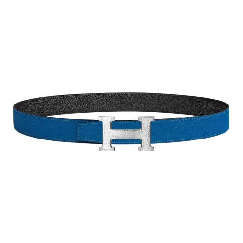 HERMES H Martelee Ремни из коровьей кожи Мужской Синий Ширина 3,2 см