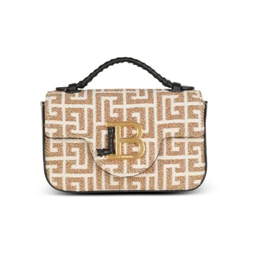 BALMAIN B Buzz Люрекс Жаккард Сумка Сумка через плечо Сумка через плечо Мини Женская Золото Белый