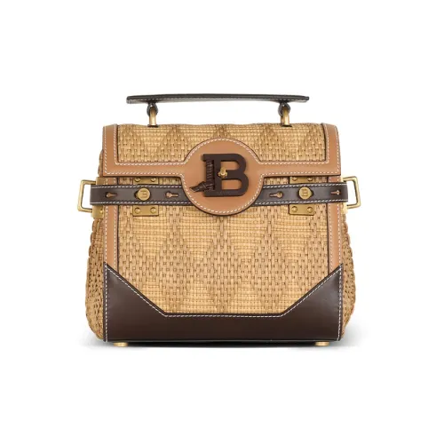 BALMAIN B Buzz Кожа с Рафия Сумка через плечо Сумка Женская Коричневая