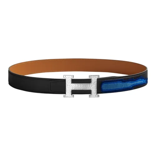 HERMES H Martelee Телячья кожа Кожаные ремни Женские Черный Ширина 3,2 см