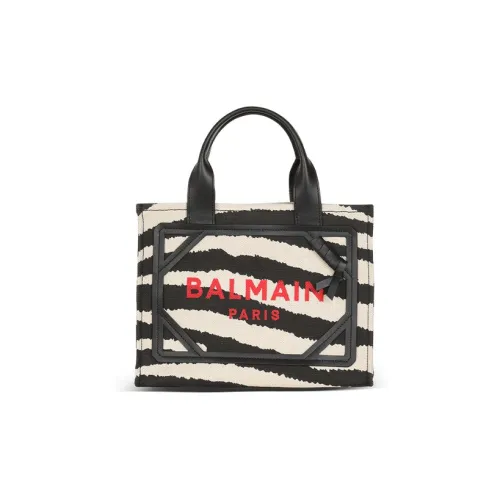 BALMAIN B Army Холст Тоут Сумка Сумка для покупок Сумка через плечо Холст Сумка Сумка для женщин Черный Белый