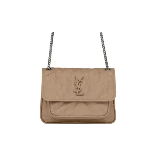 SAINT LAURENT Niki Коровья кожа Портативная сумка через плечо сумка на плечо Женская Серый Коричневый