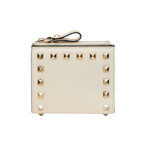Valentino Rockstud Телячья кожа с рельефным узором Кошелек Кошелек для монет Держатель для карт Маленький Женский Белый