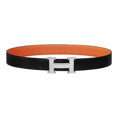 HERMES H Stripes Ремни из коровьей кожи Женские Черный Ширина 3,2 см