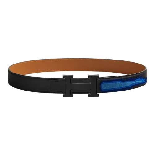 HERMES H поясная пряжка Коровья кожа Ремни Женские Черный Ширина 3,2 см