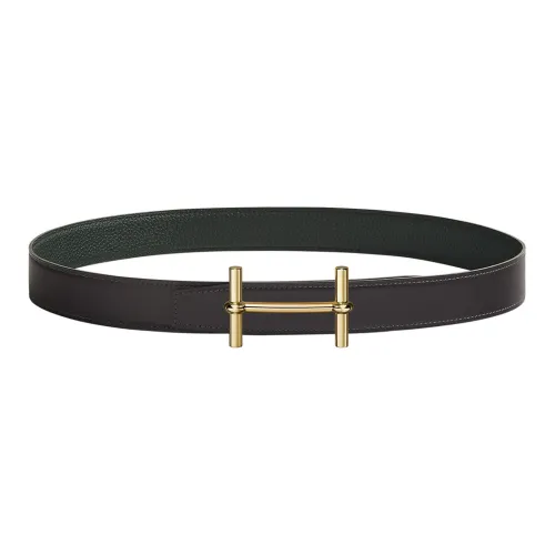 HERMES Ancre Ремни из коровьей кожи Женские Черный Темно-зеленый Ширина 3,2 см