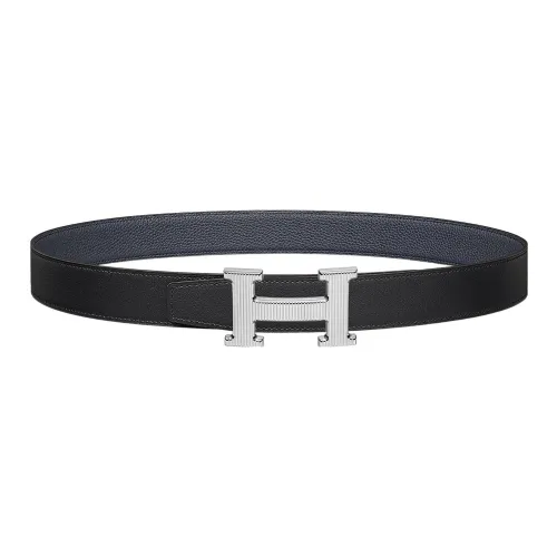 HERMES H Stripes Ремни из коровьей кожи Женские Черный Ширина 3,2 см