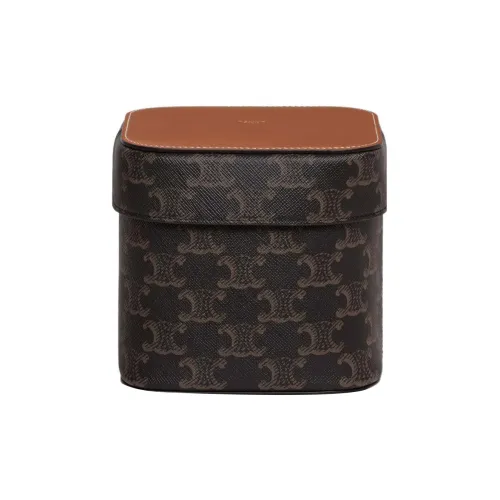 CELINE Triomphe Холст Телячья кожа Хранение Коробка Хранение Коробка Средний Мужской Рыжевато-коричневый