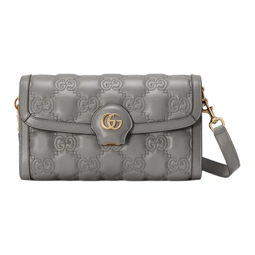 GUCCI GG Matelassé Кожа WOC Сумка через плечо Сумка Baget Женская Серый