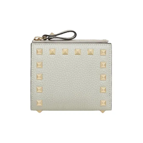 Valentino Rockstud Телячья кожа с рельефным узором Кошелек Кошелек для монет Держатель для карт Маленький Женский Серый