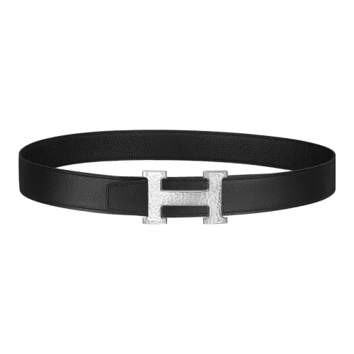 HERMES H Martelee Ремни из коровьей кожи Женские Черные Ширина 3,2 см