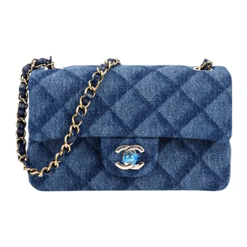CHANEL Classic Flap CF Denim Flap Bag Crossbody Bag Shoulder Bag Mini Women's Blue CHANEL Classic Flap CF Деним Сумка с клапаном Сумка через плечо Мини Женская Синяя