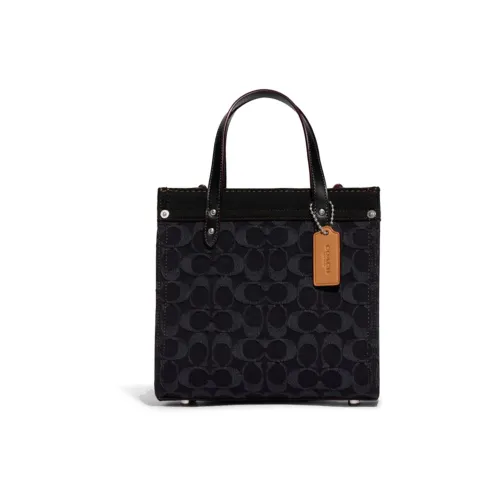 COACH Field Ткань с коровьей кожей Тоут Сумка Сумка для покупок Сумка через плечо Сумка Маленькая Женская Черная