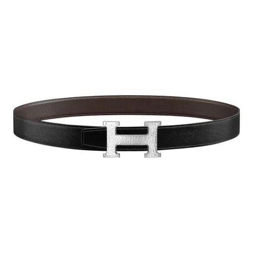 HERMES H Martelee Ремни из коровьей кожи Женские Черный Темно-коричневый Ширина 3,2 см