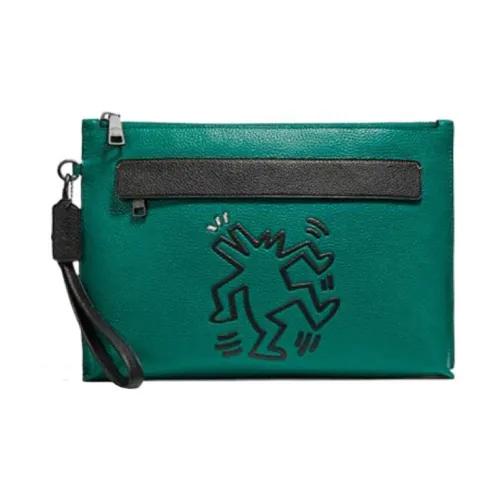 COACH X Keith Haring Коллаборация Сумочка для украшений Галечная кожа Доска Клатч Большой Мужской Зеленый