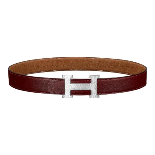 HERMES H Martelee Ремни из коровьей кожи Женские Красный Коричневый Ширина 3,2 см